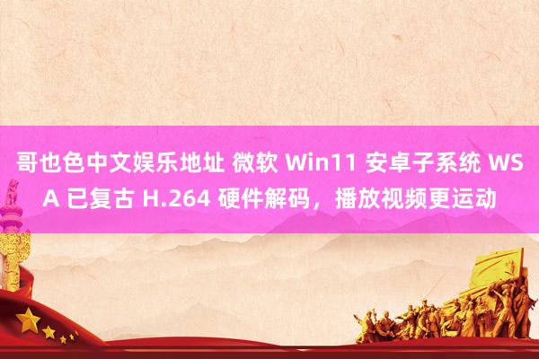 哥也色中文娱乐地址 微软 Win11 安卓子系统 WSA 已复古 H.264 硬件解码，播放视频更运动